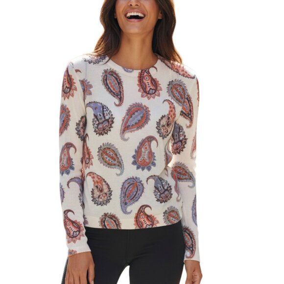 Tory Burch Women’s Paisley Long Sleeve Top Size M Cream Boho Luxury Blouse - Picture 1 of 9